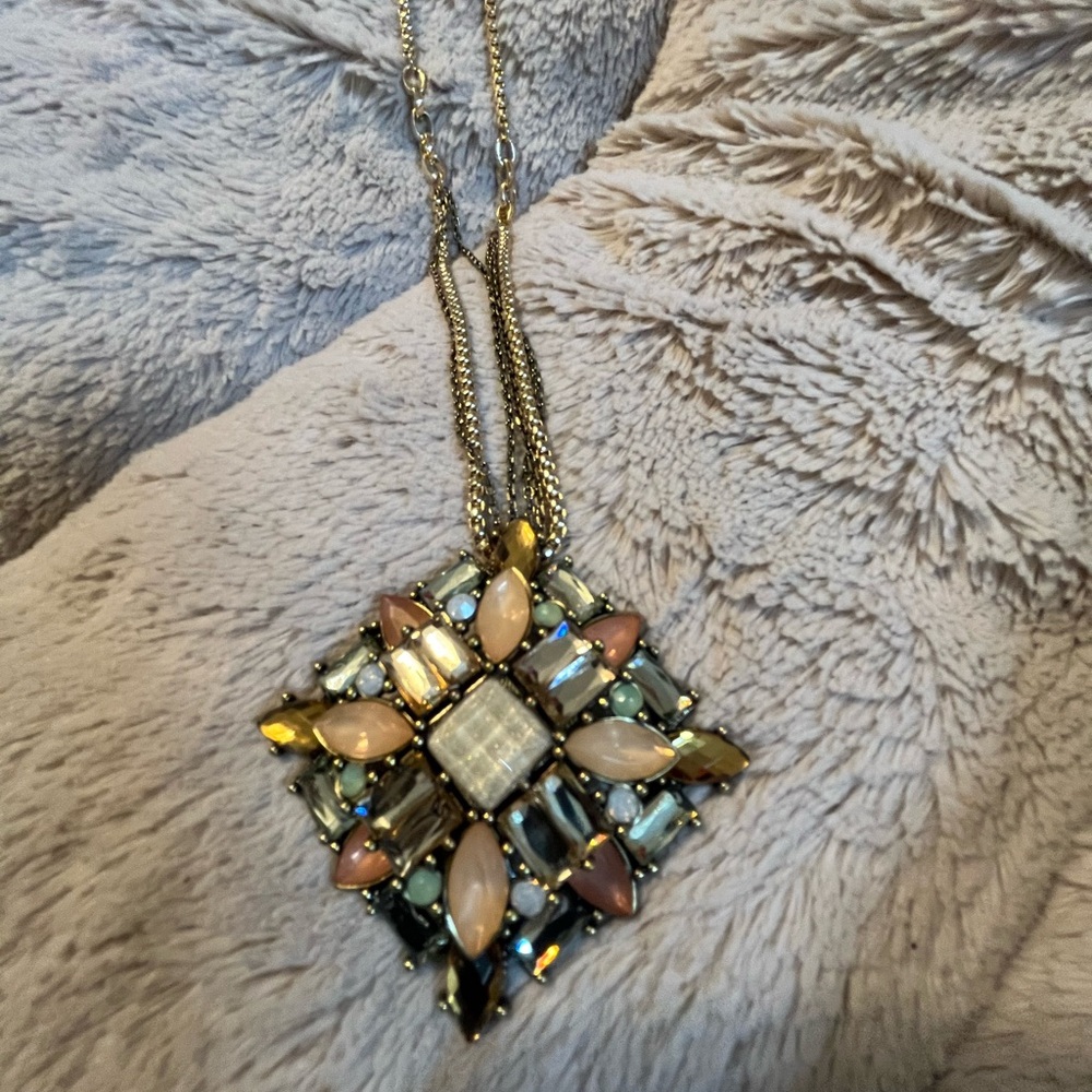NWT The Limited Long Gold Multi Color Crystal Pendant